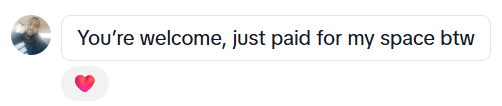 Screenshot of a client saying they paid for their space